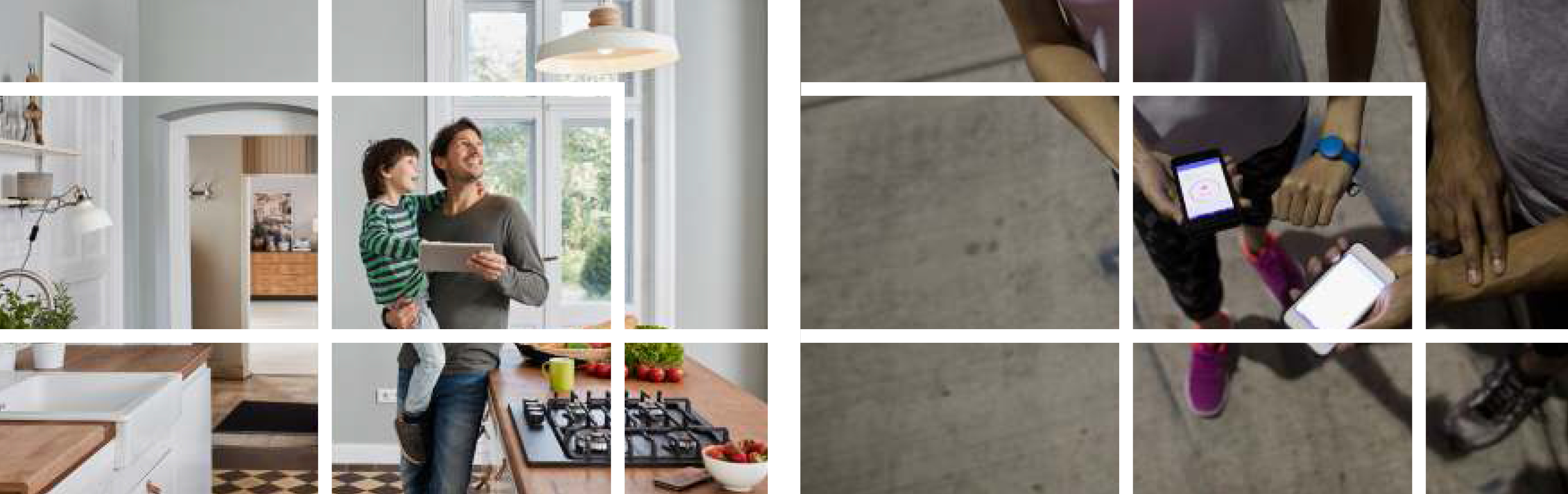 Campaign photography — customer and employee experience moments with custom linework overlays